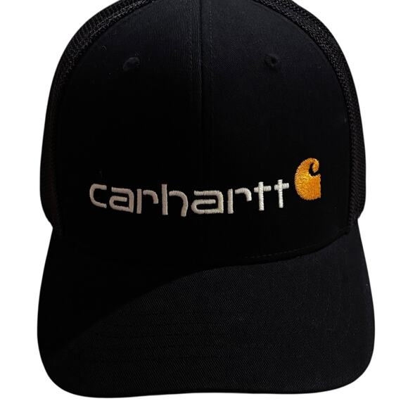Carhartt Men's L/XL Rugged Flex Fitted Canvas Black Mesh Back Logo Cap Hat NWOT - Picture 1 of 4